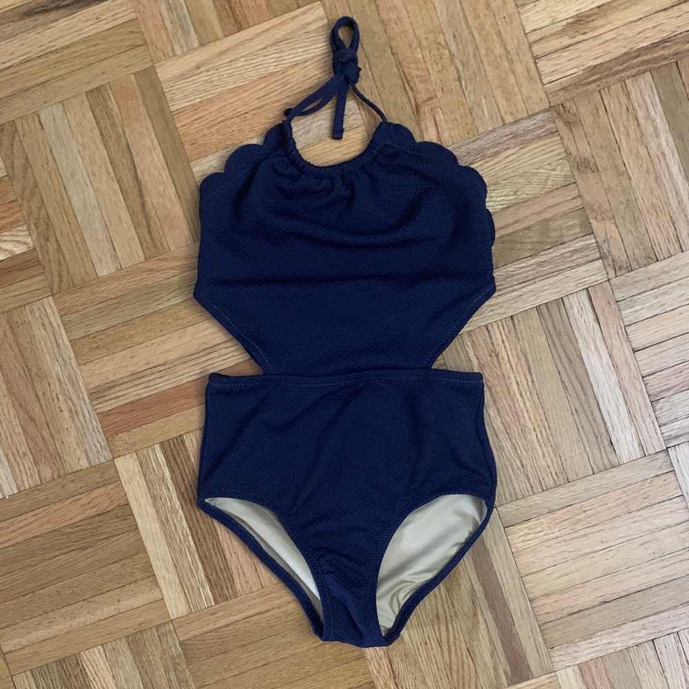 Little Girls Navy Blue One-Piece Cut-Out Swimsuit Size Small (6/7) - Like New!
